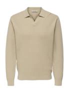 Onsphil Reg 12 Struc Split Neck Knit ONLY & SONS Beige