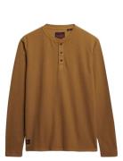 Waffle Long Sleeve Henley Top Superdry Brown