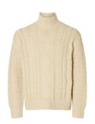 Slhuffe Ls Knit Relaxed Cable High Neck Selected Cream