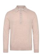 Slhtray Merino Brushed Relaxed Zip Polo Selected Beige