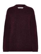 Slfsia Ras Ls Knit Long V-Neck Noos Selected Burgundy