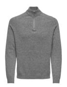 Onsedward Reg 7 Wool Half Zip Knit Cs ONLY & SONS Grey