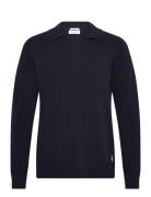 Lambswool L/S V-Neck Polo Lindbergh Navy