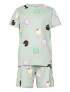 Pyjama Tee Shorts Set Aop Summ Lindex Green