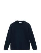 Knitted Sweater With Ribbed Details Mango Navy