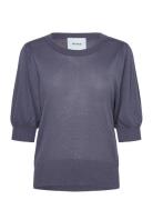 Msliva Puff Sleeve Metallic Knit Pu Minus Navy