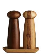 Raw Teak - Keramisk Kværnesæt Med Bakke Mixed Teak Aida