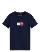 Tommy Script Flag Print Tee Ss Tommy Hilfiger Navy