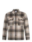 Wool Touch Check Overshirt Lindbergh Brown