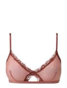 Mesh Lace Trim Triangle Bralette Understatement Underwear Pink