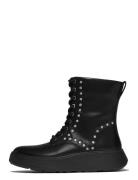 F-Mode Gem-Trim Leather Lace-Up Ankle Boots FitFlop Black