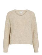Vilampe V-Neck L/S Knit Top-Noos Vila Beige