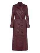 Vegan Leather Longline Coat Bardot Burgundy