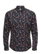 Onself Xmas Aop Slim Poplin Ls Shirt ONLY & SONS Black