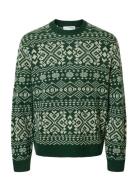 Slhholger Ls Knit Jaquard Crew Neck Selected Green