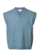 Slhrai Sl Knit V-Neck Relaxed Waistcoat Selected Blue