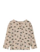 T-Shirt Ls Rib Aop En Fant Beige