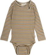 PETIT PIAO Body L/S Modal Striped Str 80 cm - Chocolate Brown/g Langær...