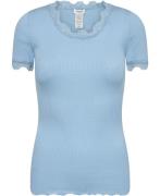 Rosemunde Silk Tshirt w/ Lace Kvinde Heaven Blue Kortærmede T-shirts S...