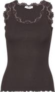 Rosemunde Silk top w/ Lace Kvinde Dark Espresso Toppe Str M - hos Maga...