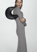 MANGO Knitted Perkins Neck Dress Kvinde Medium Grey Maxi Kjoler Str L ...