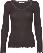 Rosemunde Silk Tshirt w/ Lace Kvinde Dark Espresso Kortærmede T-shirts...