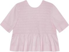 Ganni Cotton Poplin Open Back Smock Blous Kvinde Chalk Pink Kortærmede...