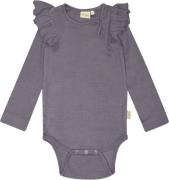 PETIT PIAO Body L/S Modal Frill Str 80 cm - Dusty Violet Langærmede Bo...