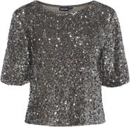 Pieces Pckam SS TOP BC Kvinde Morel/silver Sequins Toppe Regular Fit S...