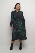 Kaffe Curve Kcmina Shirt Dress Kvinde Black/green Painted Flower Midi ...