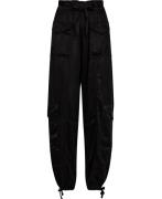 Ganni Washed Satin Pocket Pants Kvinde Black Bukser Med Lige Ben Str 4...