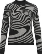 Object Objray L/S Knit Pullover AOP Noos Kvinde Black/medium Grey Mela...