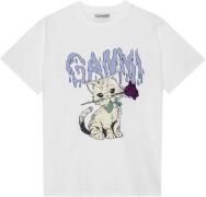 Ganni Basic Jersey Rose Cat Relaxed Tshi Kvinde Bright White Kortærmed...