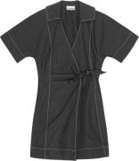 Ganni Cotton Poplin Wrap Mini Dress Kvinde Black Korte Kjoler Str 40 -...