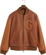 Gant Leather Varsity Jacket Mand Brown Sugar Overgangsjakker Str L - h...