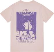 Ganni Basic Jersey Palm Trees Relaxed Ts Kvinde Lotus Kortærmede T-shi...