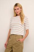 Kaffe Kamilo Short Sleeve Knit Kvinde Chalk / Sand Melange Stripe Kort...