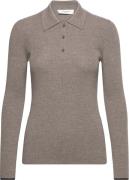 Rosemunde Long Sleeve Knit Polo Kvinde Brown Grey Mel Sweaters Str L -...