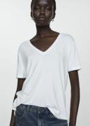 MANGO Short Sleeve Tshirt Kvinde White Kortærmede T-shirts Str L - hos...