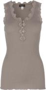 Rosemunde Silk top w/ Button & Lace Kvinde Sand Toppe Str L - hos Maga...