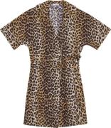 Ganni Printed Cotton Wrap Mini Dress Kvinde Leopard Korte Kjoler Str 4...