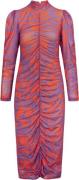 HUNKØN Mallory Wrinkle Dress Kvinde Red Lava Art Print Midi Kjoler Str...