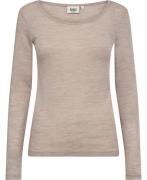 Magasin Celia 3 100% RWS Merino Wool Kvinde Sand Melange Langærmede Ts...