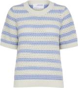 Selected Femme Slfalby SS Knit Oneck Kvinde Birch/blue Heron Kortærmet...