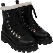 Lovelies Mitchell Leather Trekking Boots With Shearling Kvinde Black S...