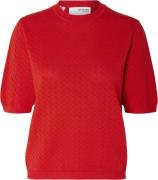 Selected Femme Slfhelena 2/4 Knit Oneck Kvinde Flame Scarlet Kortærmet...