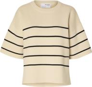 Selected Femme Slfliva 2/4 Knit Oneck Noos Kvinde Birch/black Kortærme...