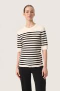 Soaked in Luxury Slpina Striped Tee Kvinde White With Black Stripe Kor...