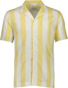 Lindbergh Striped Linen/cotton Shirt S/S Mand Yellow Kortærmede Skjort...