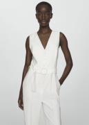 MANGO Belt Long Jumpsuit Kvinde Natural White Buksedragter Str L - hos...